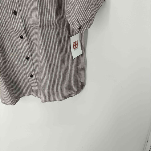 ポールスチュアート Paul Stuart バンドカラー 半袖 リネンシャツ メンズ L