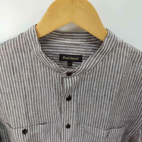 ポールスチュアート Paul Stuart バンドカラー 半袖 リネンシャツ メンズ L