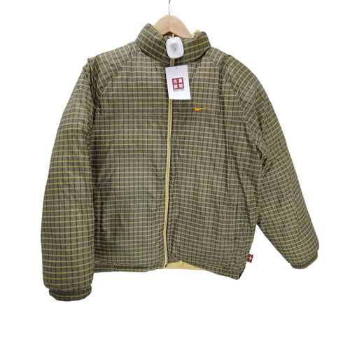 ナイキ NIKE 00S グレータグ スウッシュ 刺繍 リバーシブル パデッド チェック フェザー ダウン ジャケット 短丈 レディース import:L 150-160CM