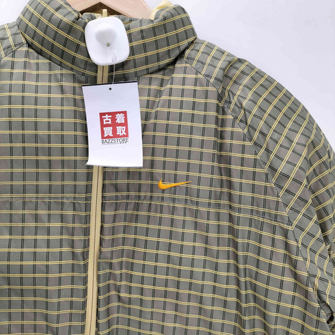 ナイキ NIKE 00S グレータグ スウッシュ 刺繍 リバーシブル パデッド チェック フェザー ダウン ジャケット 短丈 レディース import:L 150-160CM