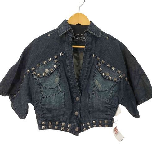 DEREON ピラミッドスタッズ フロッキープリント 半袖 デニムシャツ レディース import:L