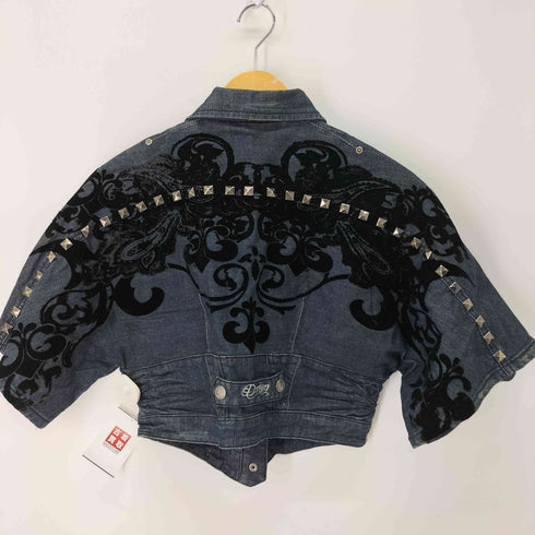 DEREON ピラミッドスタッズ フロッキープリント 半袖 デニムシャツ レディース import:L
