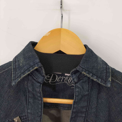 DEREON ピラミッドスタッズ フロッキープリント 半袖 デニムシャツ レディース import:L