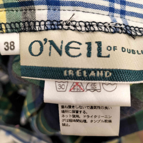 オニールオブダブリン ONEIL OF DUBLIN チェック巻きスカート プリーツ レザーベルト コットン ポリ アイルランド製 レディース EUR:38