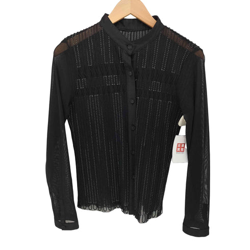 ヒロココシノ HIROKO KOSHINO シアー パイピングライン スタンドカラー L/S シャツ レディース