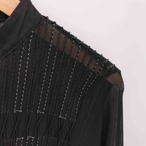 ヒロココシノ HIROKO KOSHINO シアー パイピングライン スタンドカラー L/S シャツ レディース