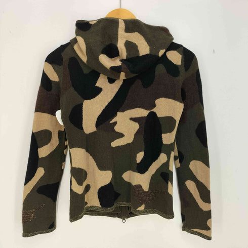 Perlanova カシミヤ100 カモ柄 ダブルジップ ニット パーカー レディース JPN:38