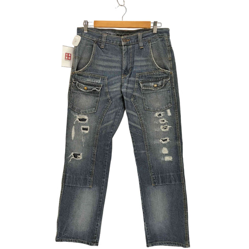 ダメージ加工 ダブルニーデニムパンツ メンズ JPN:L