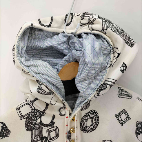 キディル KIDILL HIRO ジュエリープリント 裏地キルティング フーデッド スウェットジャケット レディース