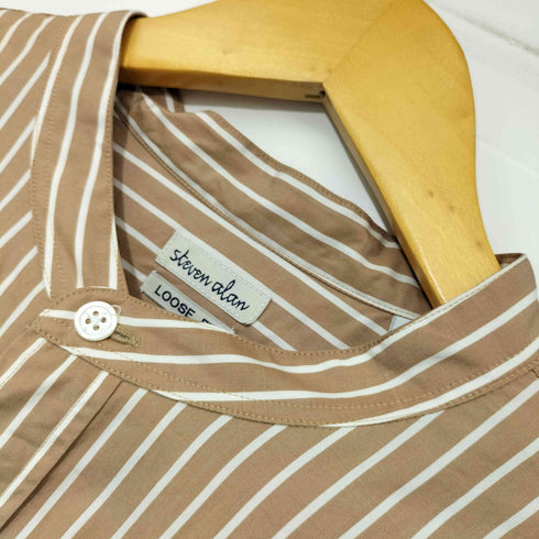 スティーブンアラン Steven Alan LEGGIUNO LONDON STRIPE BAND COLLAR SHIRT - LOOSE バンドカラー ストライプ シャツ メンズ import:L