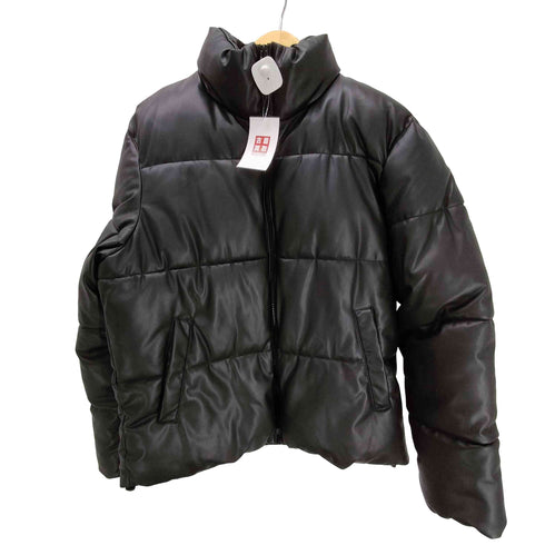 ザラ ZARA FAKE LEATHER PUFF JACKET 中綿 フェイクレザー パフ ジャケット 裾ドローコード メンズ import:L