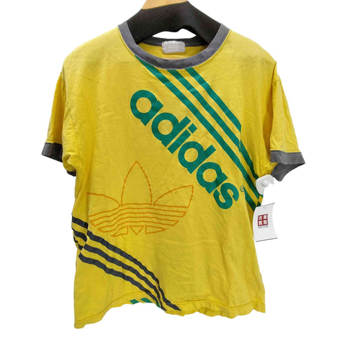 アディダス adidas 90S デサント製 トレフォイル ロゴ 両面プリント S/S リンガー Tシャツ Y2K メンズ import:M