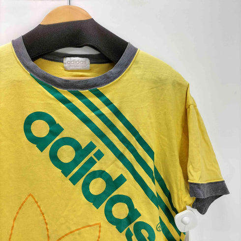アディダス adidas 90S デサント製 トレフォイル ロゴ 両面プリント S/S リンガー Tシャツ Y2K メンズ import:M