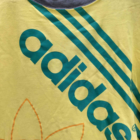 アディダス adidas 90S デサント製 トレフォイル ロゴ 両面プリント S/S リンガー Tシャツ Y2K メンズ import:M