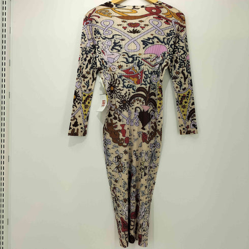 総柄 プリーツ マキシワンピース レディース