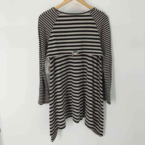 アルベロベロ OLLEBOREBLA フラワーモチーフ付き アシンメトリー ボーダーカットソー レディース