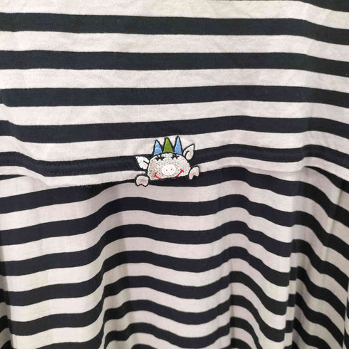 アルベロベロ OLLEBOREBLA フラワーモチーフ付き アシンメトリー ボーダーカットソー レディース