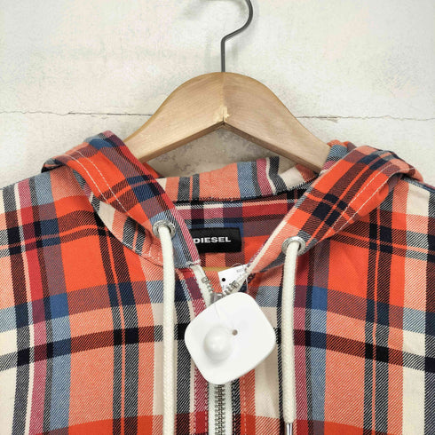 ディーゼル DIESEL 背面プリント チェック柄 ジップアッププルオーバーパーカー メンズ