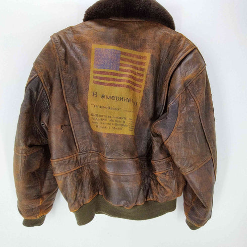 JAPAN ACADEMY FLIGHT JACKET INTERMEDIATE G-1 エンブレム 星条旗 レザー フライト ジャケット メンズ JPN:L