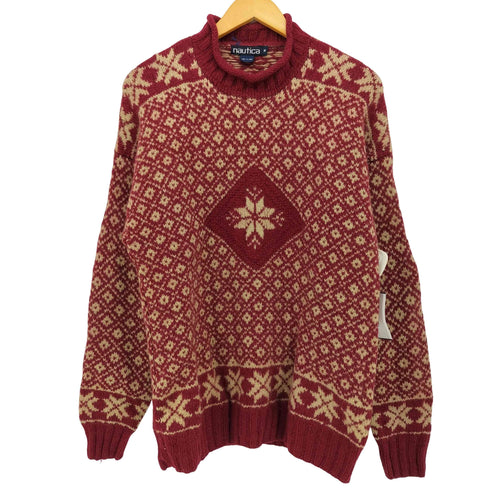 ノーティカ NAUTICA 90S ノルディック柄 ロールネック ウール ニット メンズ import:M