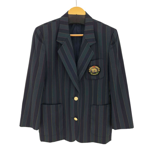 バーバリーズ BURBERRYS ストライプ ウール 金ボタン ワッペン装飾 パワーショルダー 2B テーラードジャケット レディース