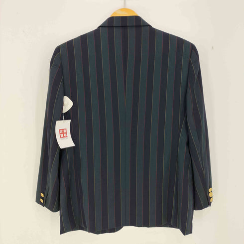 バーバリーズ BURBERRYS ストライプ ウール 金ボタン ワッペン装飾 パワーショルダー 2B テーラードジャケット レディース