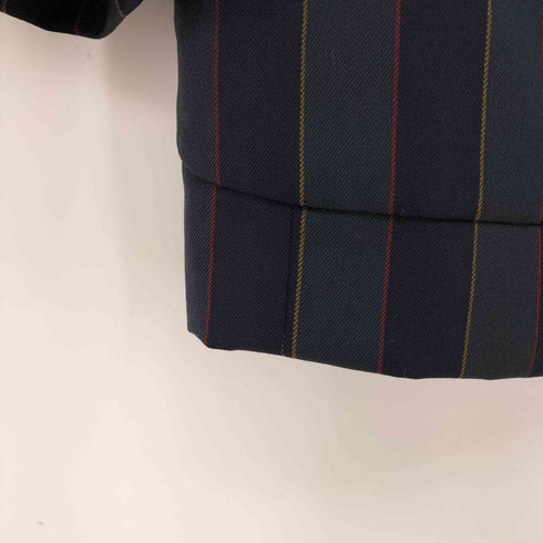 バーバリーズ BURBERRYS ストライプ ウール 金ボタン ワッペン装飾 パワーショルダー 2B テーラードジャケット レディース