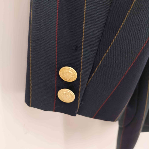 バーバリーズ BURBERRYS ストライプ ウール 金ボタン ワッペン装飾 パワーショルダー 2B テーラードジャケット レディース