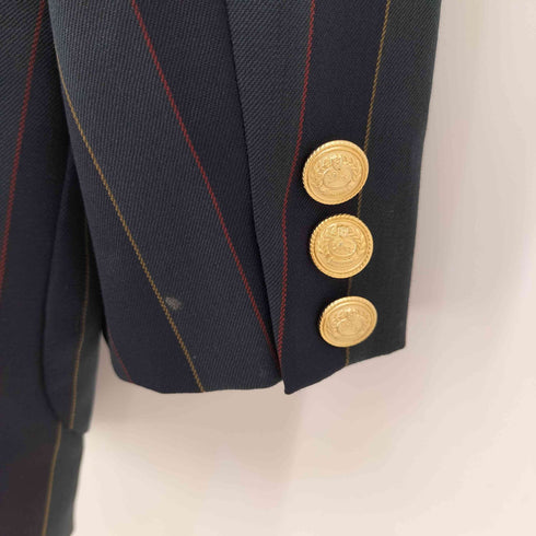 バーバリーズ BURBERRYS ストライプ ウール 金ボタン ワッペン装飾 パワーショルダー 2B テーラードジャケット レディース