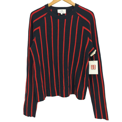 カルバンクライン CALVIN KLEIN ウール ストライプ ラグラン ニット レディース import:L