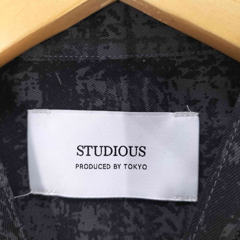ステュディオス STUDIOUS アブストラクトチェックバンドカラー長袖シャツ メンズ JPN:2