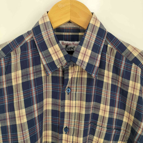 BENTON ROW チェック柄 ポリコットン レギュラーカラー シャツ メンズ import:S