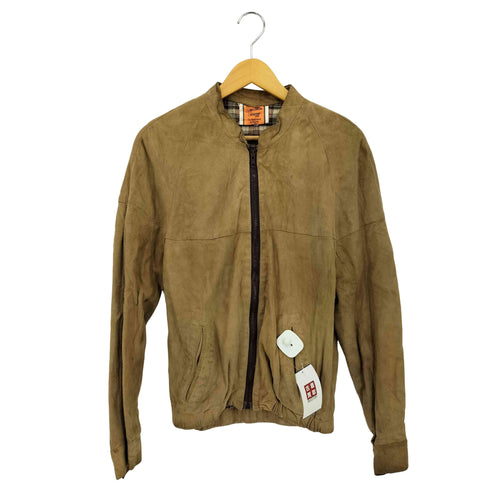 Harrison Peters 裏地チェック ジップアップ スエードレザー シングルジャケット レディース