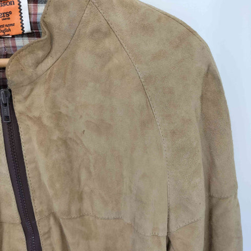 Harrison Peters 裏地チェック ジップアップ スエードレザー シングルジャケット レディース