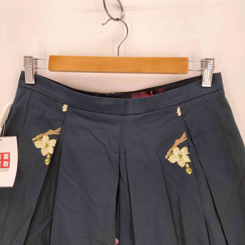 ケンゾー KENZO レーヨンコットン刺繍デザイン花柄プリーツスカート レディース 38