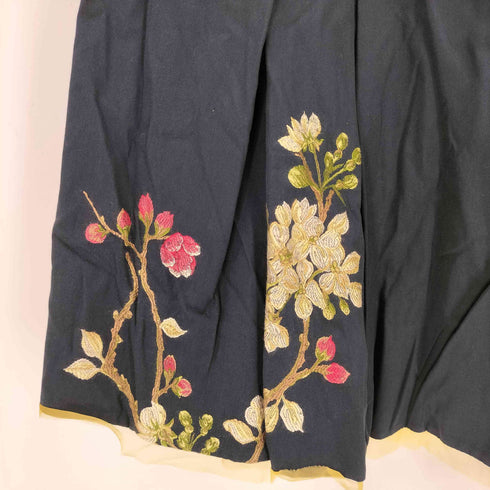 ケンゾー KENZO レーヨンコットン刺繍デザイン花柄プリーツスカート レディース 38