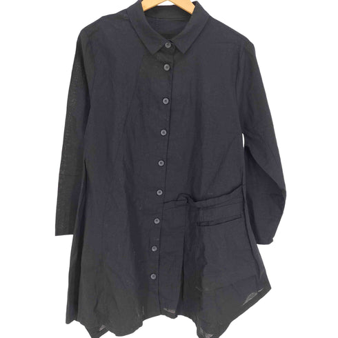 コイビトミサキ koibito misaki 70/30 コットン リネン 立体ポケット 裾フリル シャツ ワンピース レディース M-L