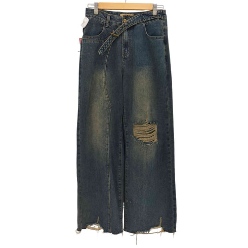 ダメージ加工 ワイド ストレート デニム パンツ Y2K メンズ L