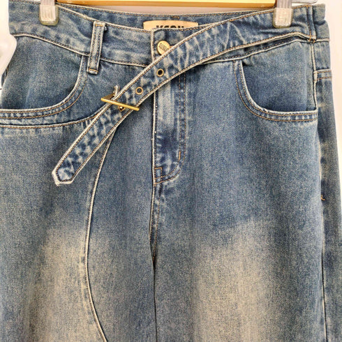 ダメージ加工 ワイド ストレート デニム パンツ Y2K メンズ L