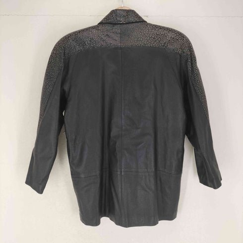 GENUINE LEATHER レオパードデザイン1Bレザーテーラードジャケット レディース