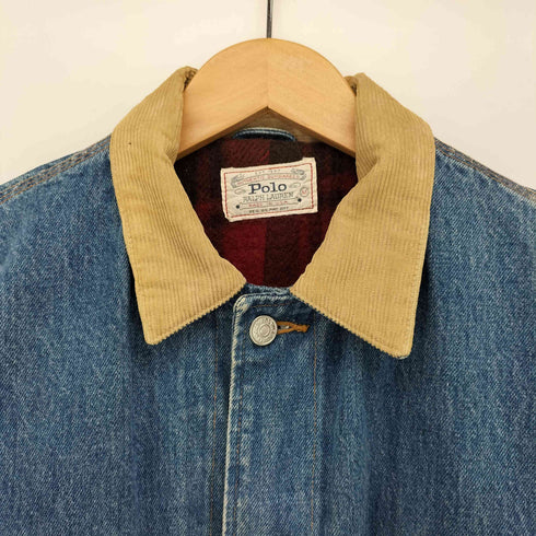 ポロラルフローレン POLO RALPH LAUREN 80S USA製 白タグ 襟 コーデュロイ 裏地 ブランケット デニム カバーオール ジャケット メンズ import:M