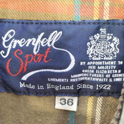 GRENFELL SPORT 英国製 襟裏コーデュロイ 裏地チェック ジップアップ マルチポケット ジャケット メンズ UK:36