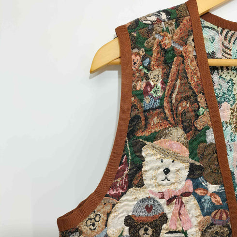 くま 刺繍 ゴブラン織り ベスト レディース