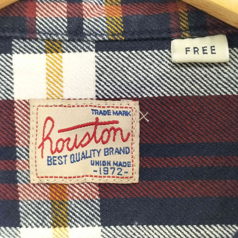 ヒューストン HOUSTON 猫目ボタン トリプルステッチ フランネルシャツ メンズ FREE