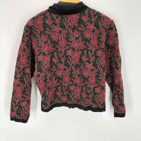 アニエスベー agnes b. PARIS フランス製 ウール100% 総柄ジップアップカーディガン レディース JPN:2