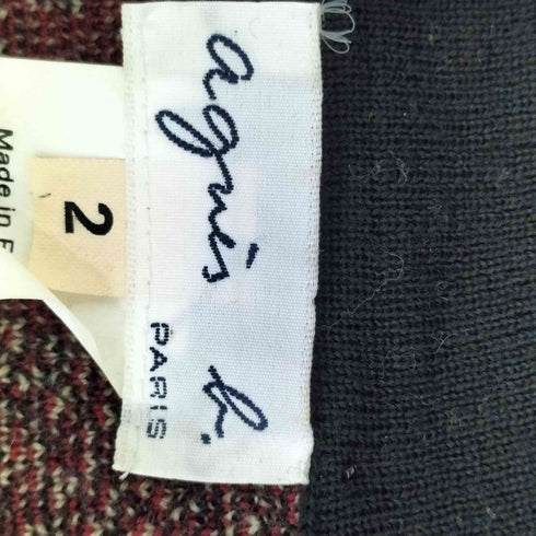 アニエスベー agnes b. PARIS フランス製 ウール100% 総柄ジップアップカーディガン レディース JPN:2