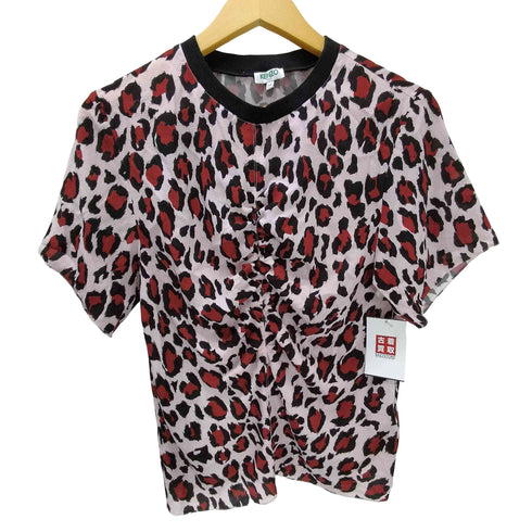 ケンゾー KENZO レオパード柄 総柄 ギャザー ポリ Tシャツ レディース 34