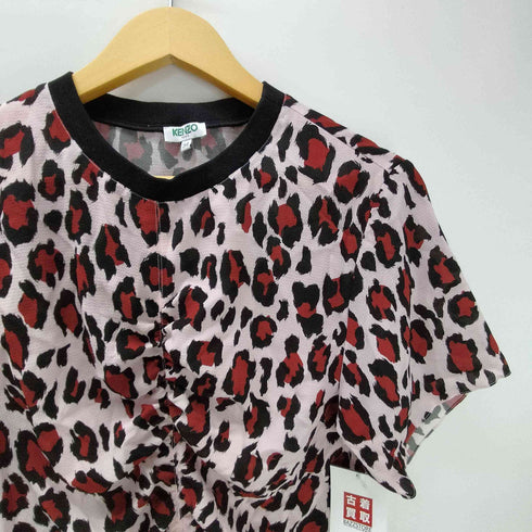 ケンゾー KENZO レオパード柄 総柄 ギャザー ポリ Tシャツ レディース 34