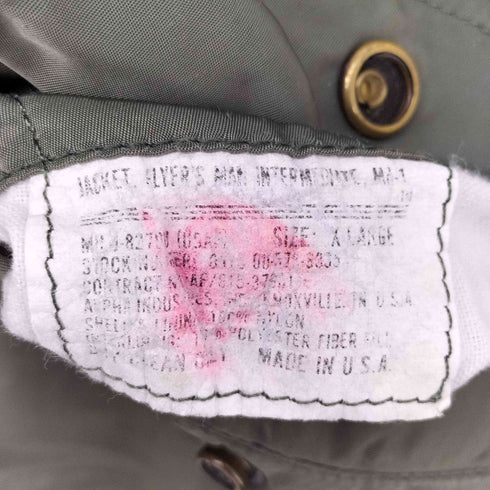 アルファインダストリーズ ALPHA INDUSTRIES 80-90S USA製 MA-1 ミリタリー ボンバー ジャケット メンズ import:XL