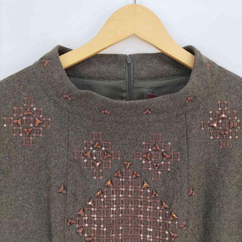 マックスマーラステュディオ MAX MARA STUDIO ビジュー スパンコール 刺繍 フレンチスリーブ ミモレ丈 ワンピース レディース JPN:42